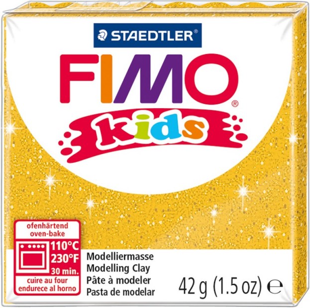 STAEDTLER FIMO kids blok 42 gr GLITTER GOUD, verdeeld in 8 porties, hersluitbaar
