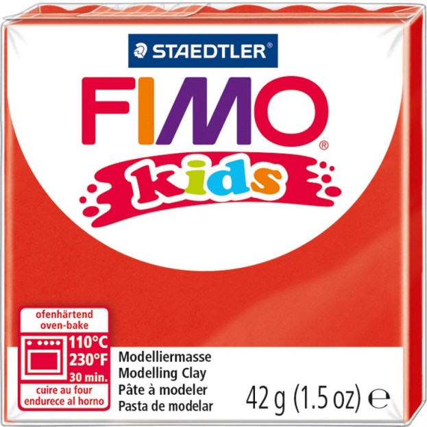 STAEDTLER FIMO kids blok 42 gr ROOD, verdeeld in 8 porties, hersluitbaar