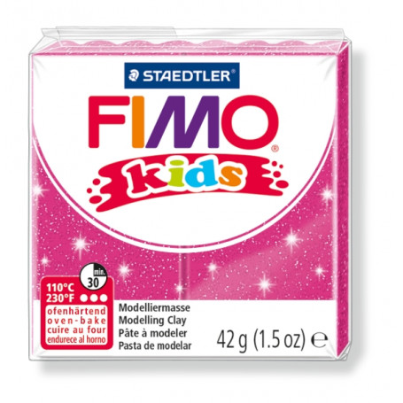 STAEDTLER FIMO kids blok 42 gr GLITTER ROZE, verdeeld in 8 porties, hersluitbaar