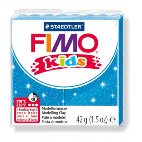 STAEDTLER FIMO kids blok 42 gr GLIT. BLAUW, verdeeld in 8 porties, hersluitbaar