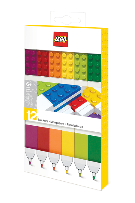 LEGO Markers in 12 kleuren met 2x4 steentjes en 2,2 mm punt (15 cm)