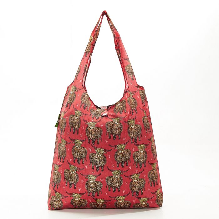 ECO CHIC Eco-Friendly foldaway shopper red highland cow